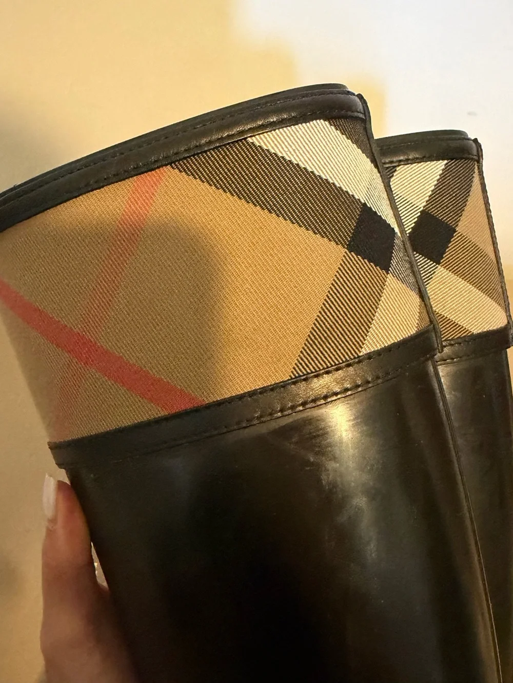 Burberry Black Rain Boots with Signature House Check Cuff